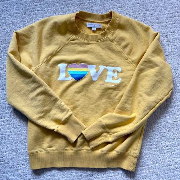 Spiritual Gangster Tops - Spiritual Gangster Yellow LOVE Rainbow Heart Cotton Sweatshirt Med Casual Cozy